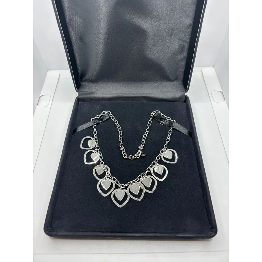 Steel by Design Adjustable Multi Heart‎ Necklace Silver Tone Milor Italy 20
